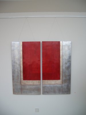 Ulla Ströhmann - Enkaustik mit Blattmetall auf Holz: Diptychon, rot