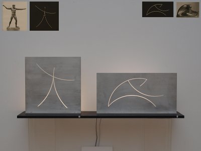 Roland Phleps: Lichtskulpturen und grafische Reliefs "Poseidon" und "Russische Bettlerin"