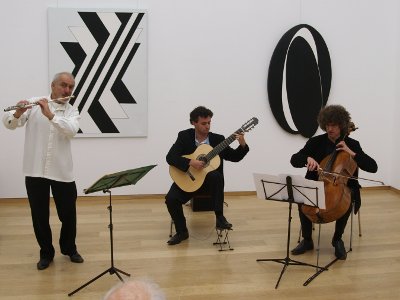 Antonio Carrasqueira, Flöte, Guilherme Sparrapan Muniz, Gitarre, und Walter-Michael Vollhardt, Cello